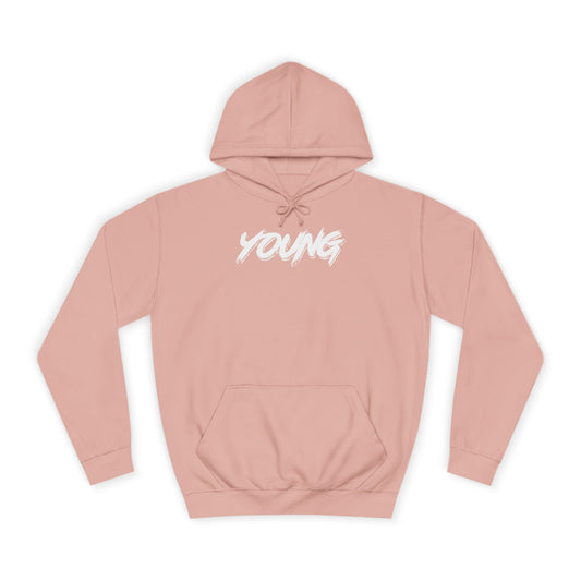 YOUNG (White logo) Logo Hoodie — Artist Branding College Sweatshirt