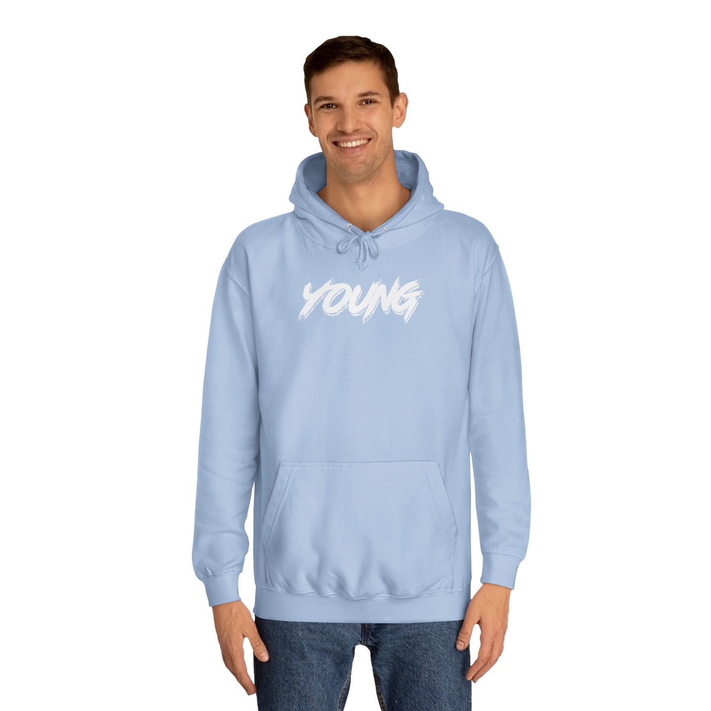 YOUNG (White logo) Logo Hoodie — Artist Branding College Sweatshirt