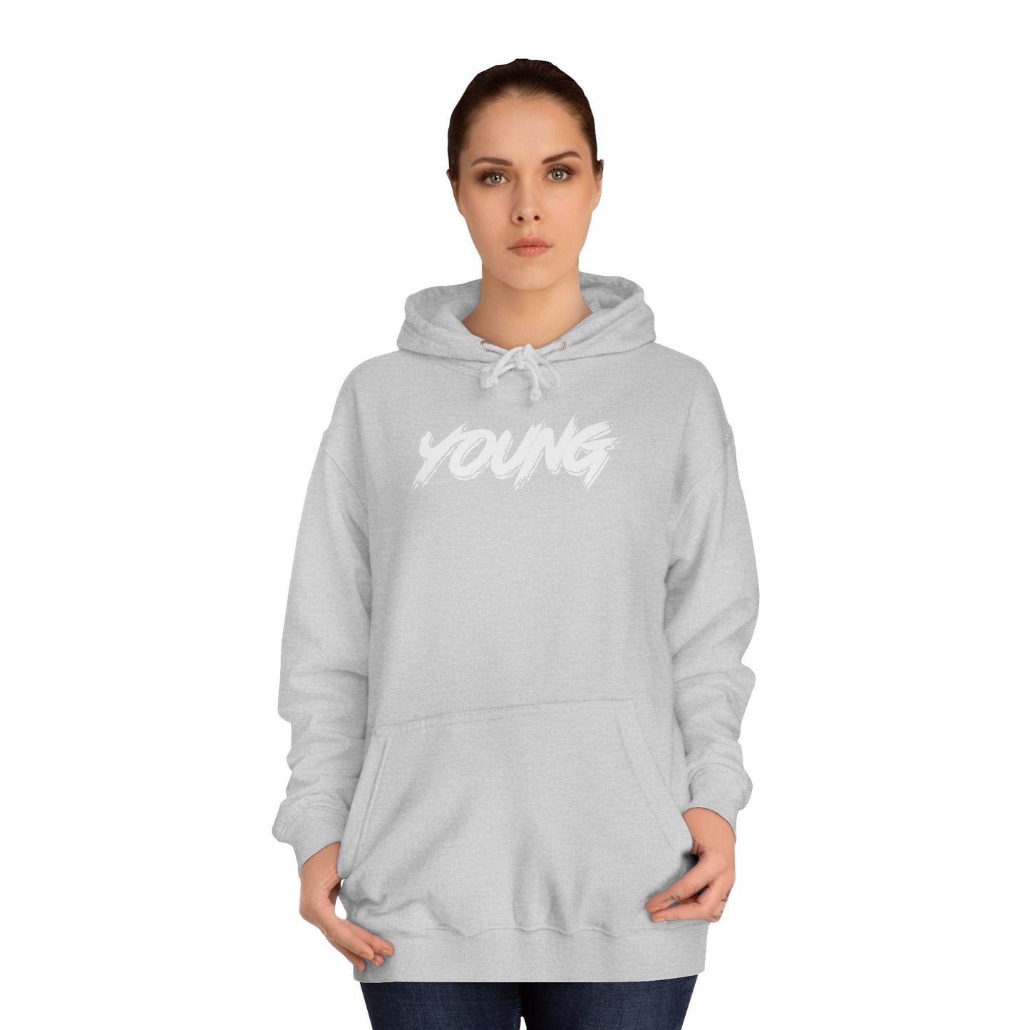 YOUNG (White logo) Logo Hoodie — Artist Branding College Sweatshirt