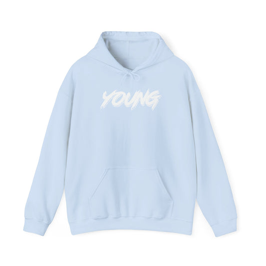 YOUNG (White Logo) Heavy Blend Hoodie — Dance Music Merch