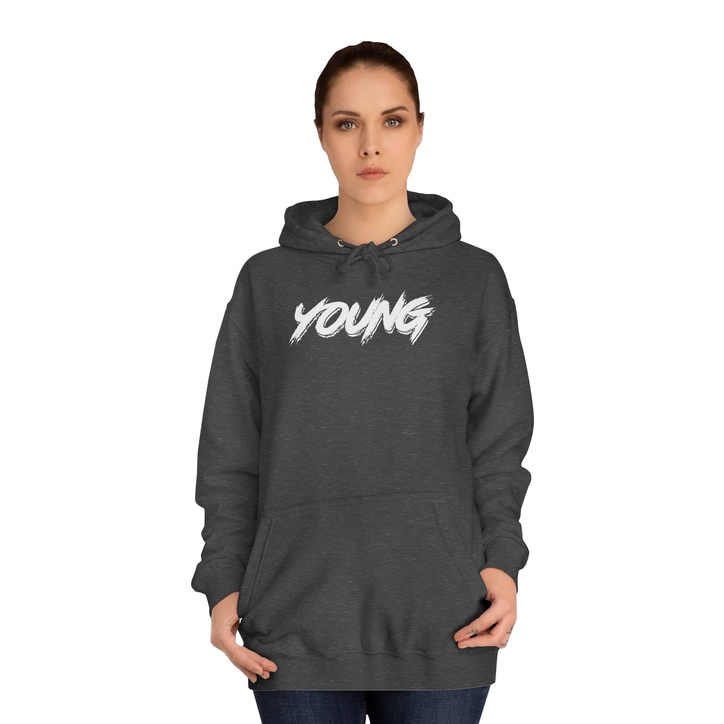 YOUNG (White logo) Logo Hoodie — Artist Branding College Sweatshirt