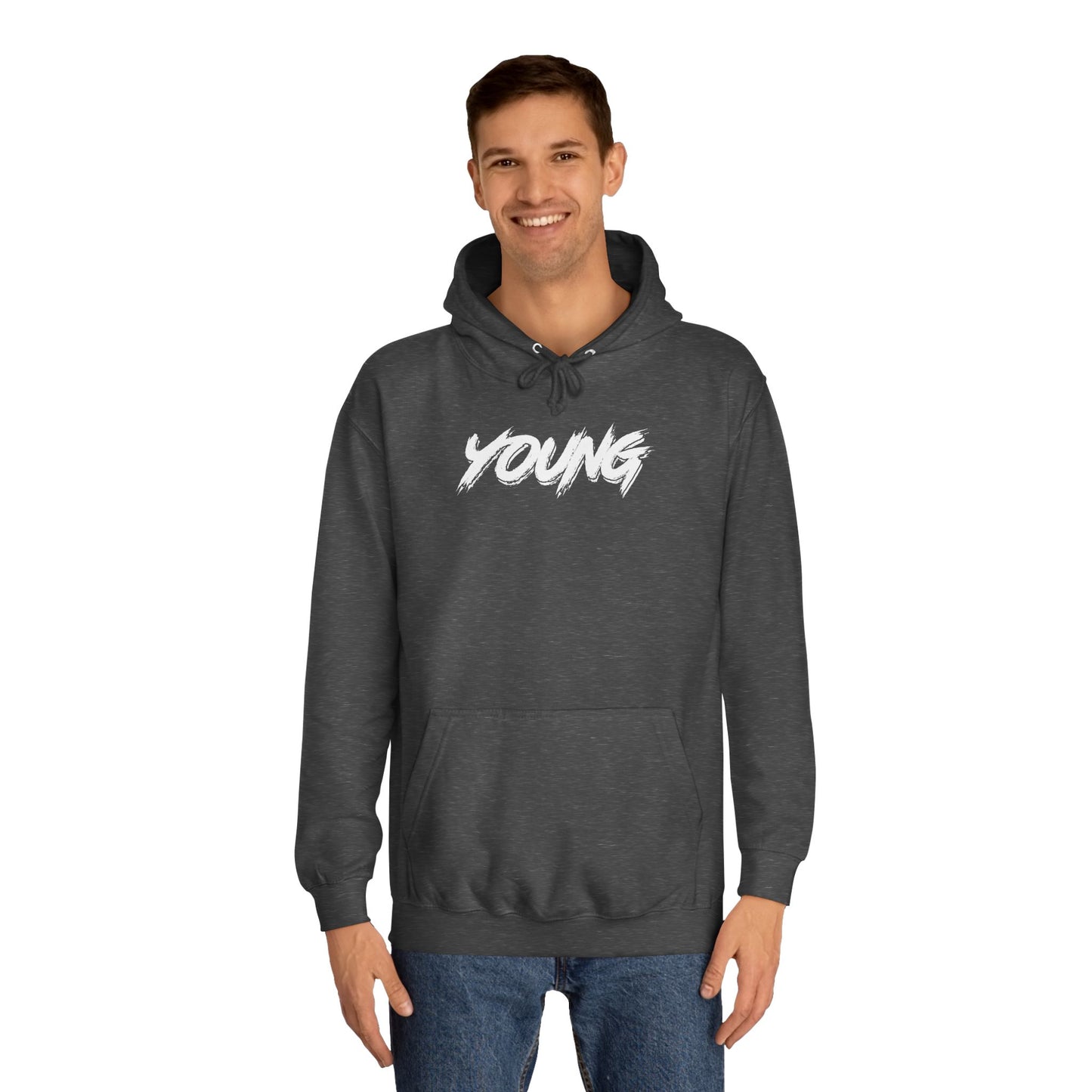 YOUNG (White logo) Logo Hoodie — Artist Branding College Sweatshirt