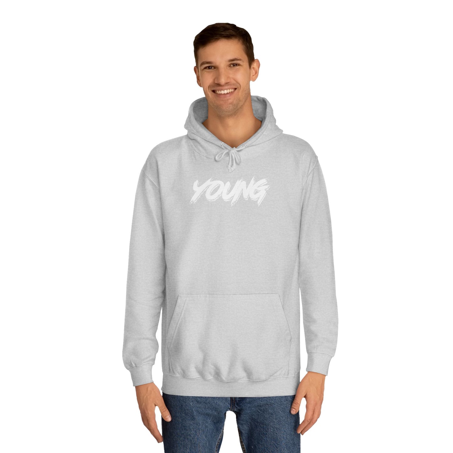 YOUNG (White logo) Logo Hoodie — Artist Branding College Sweatshirt