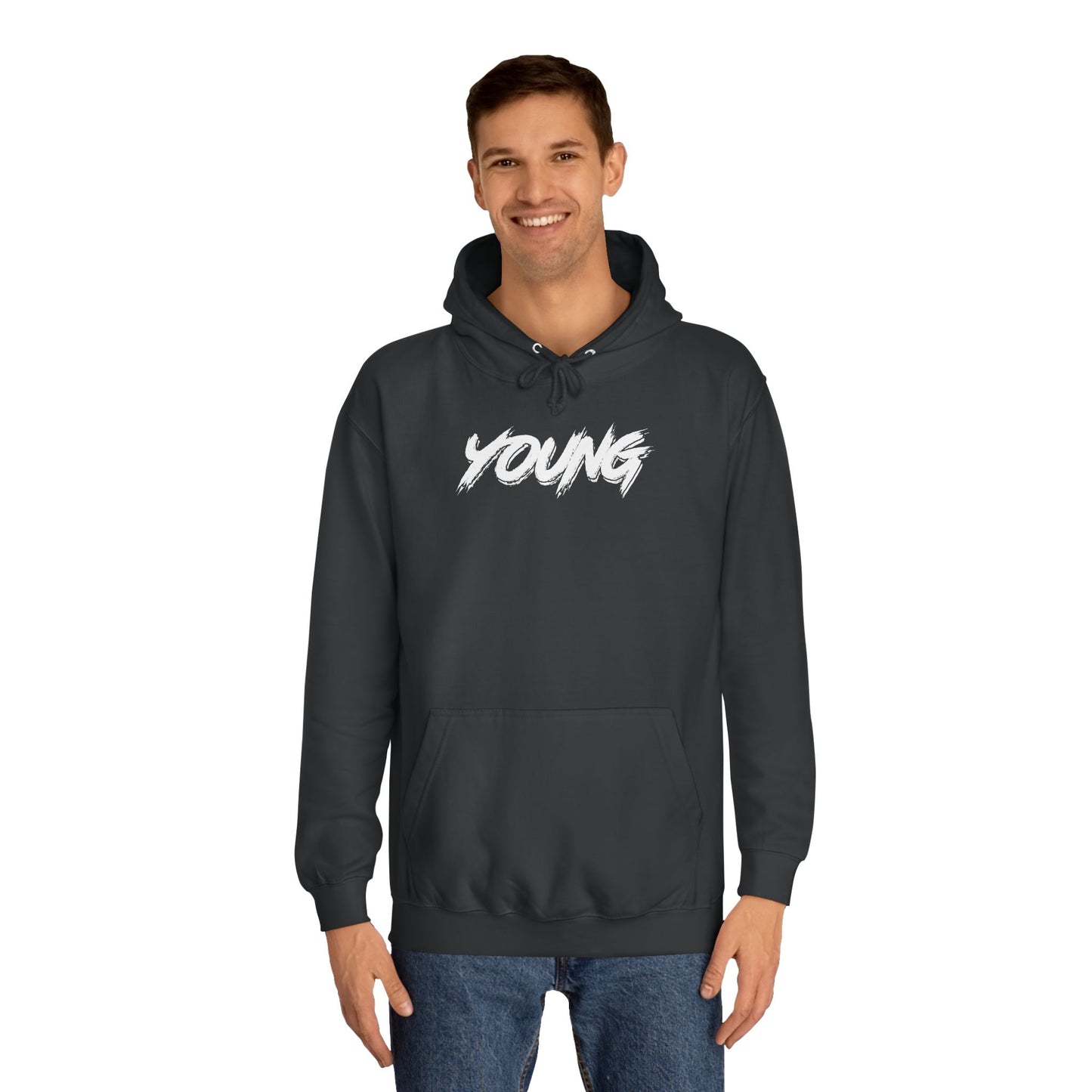 YOUNG (White logo) Logo Hoodie — Artist Branding College Sweatshirt
