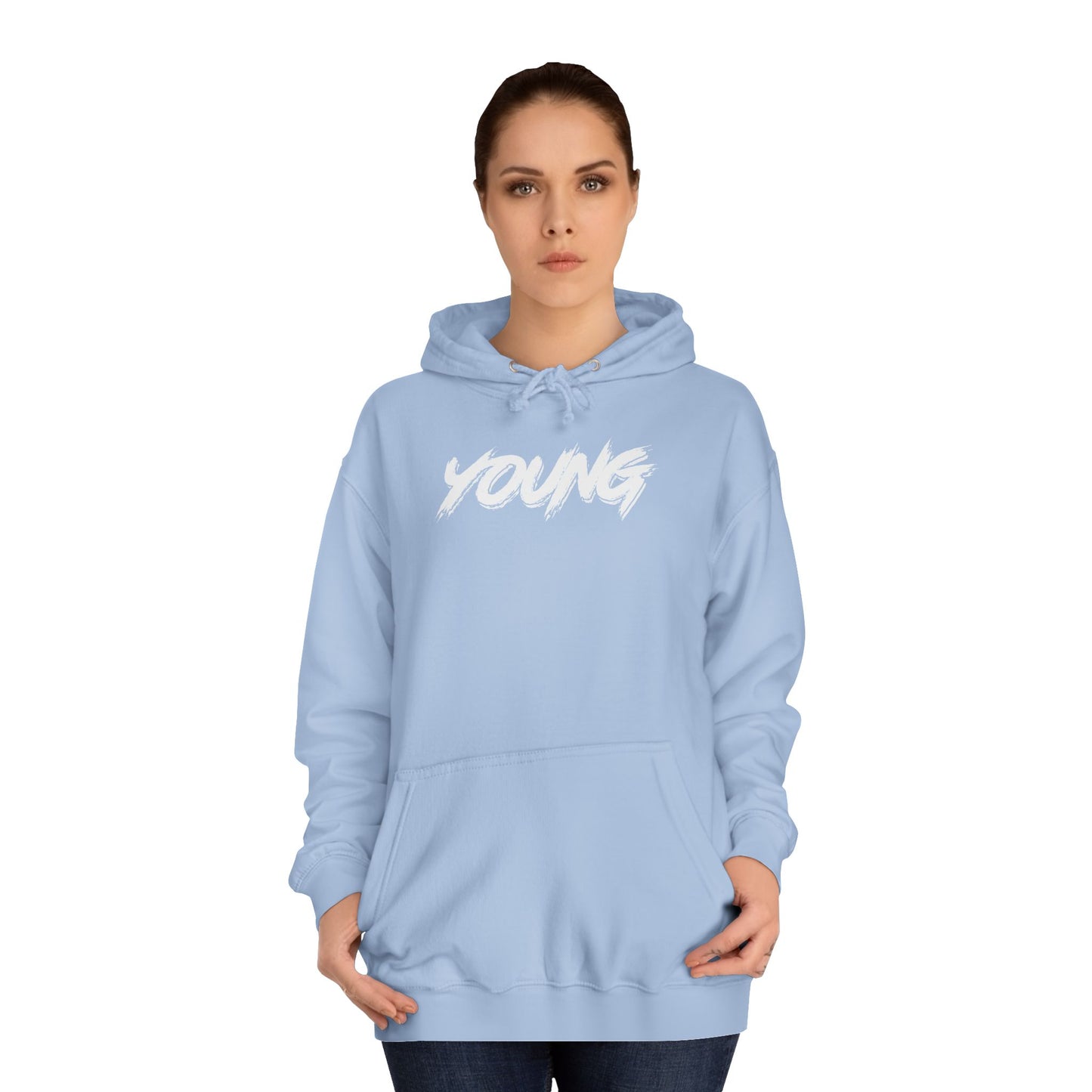 YOUNG (White logo) Logo Hoodie — Artist Branding College Sweatshirt