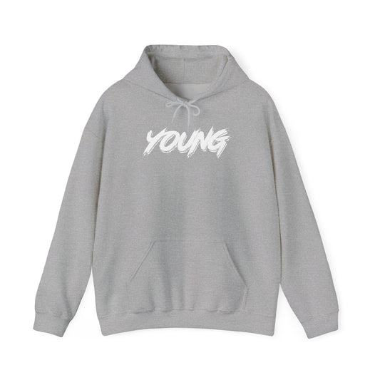 YOUNG (White Logo) Heavy Blend Hoodie — Dance Music Merch