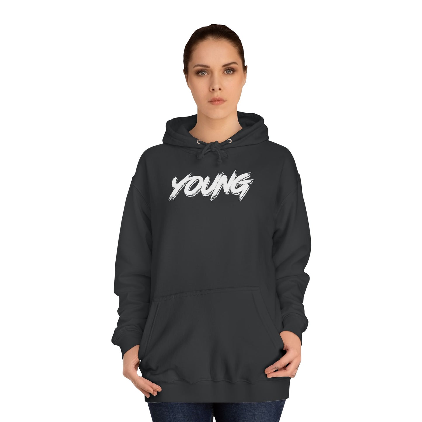 YOUNG (White logo) Logo Hoodie — Artist Branding College Sweatshirt