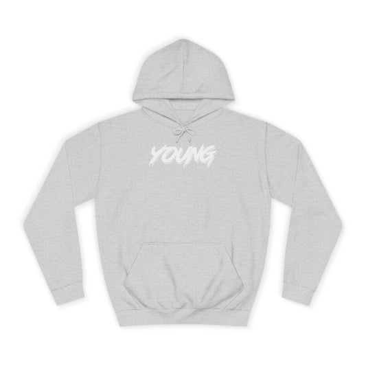 YOUNG (White logo) Logo Hoodie — Artist Branding College Sweatshirt