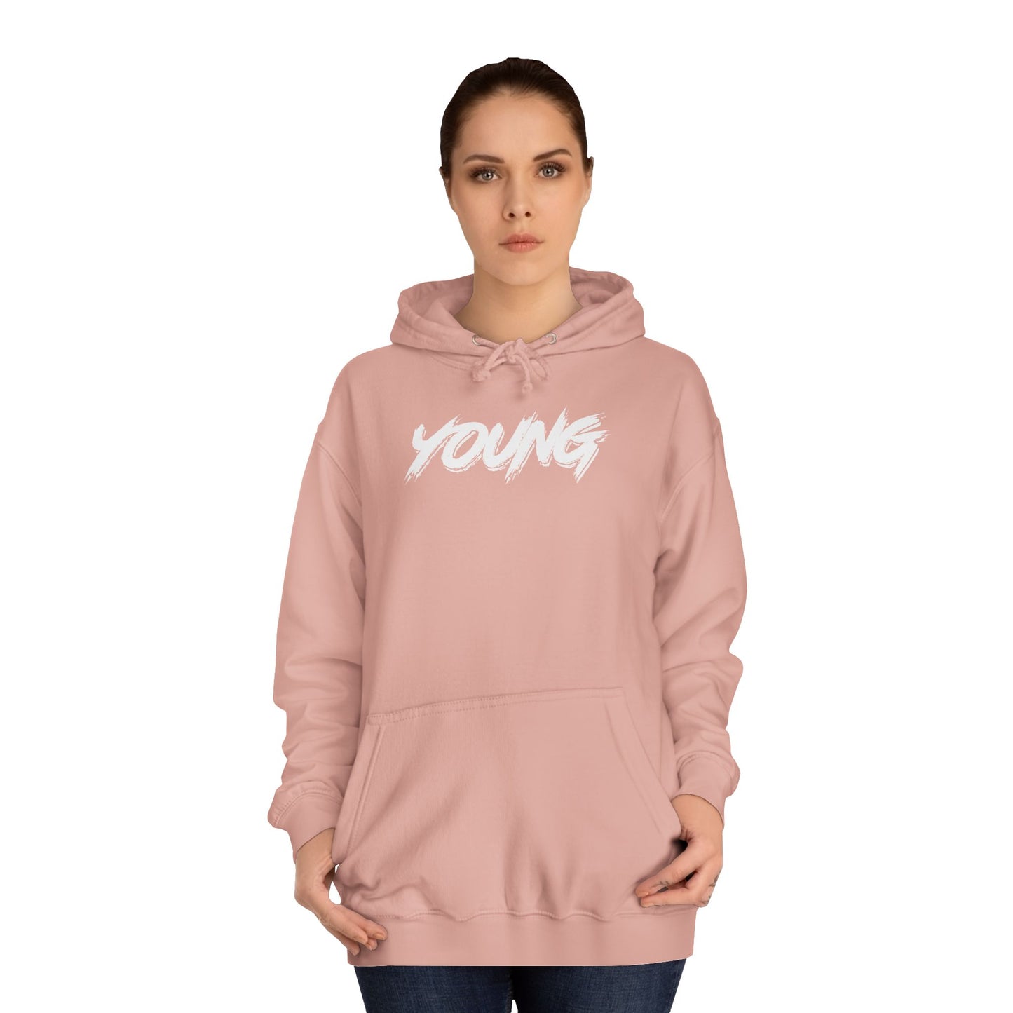 YOUNG (White logo) Logo Hoodie — Artist Branding College Sweatshirt